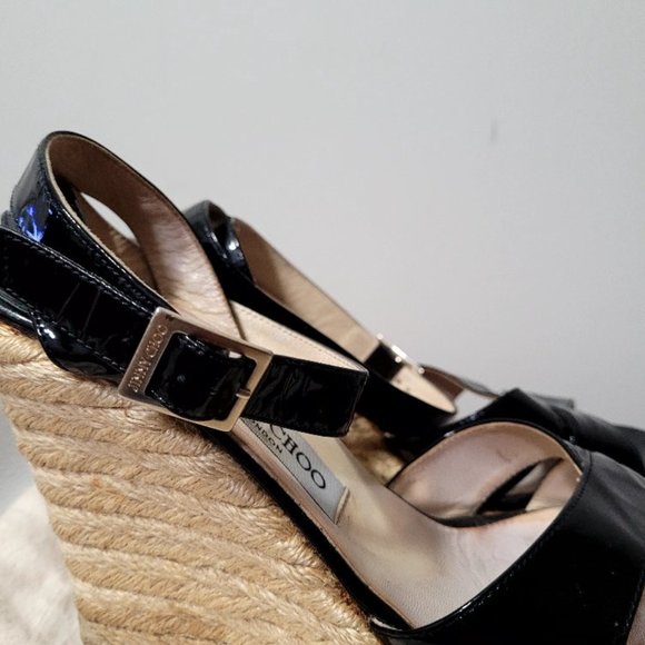 Porto black patent platform espadrille wedges jimmy choo - Picture 3 of 8